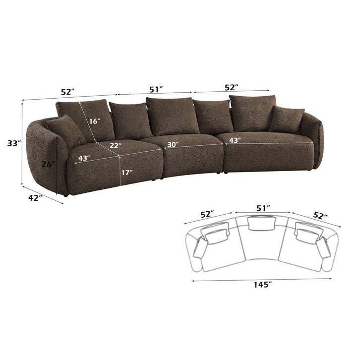 Bash Sofa W/7 Pillows – dimensions diagram