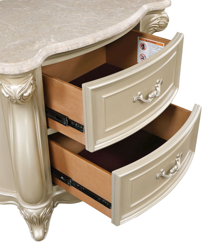 Monique Nightstand W/marble Top-Champagne