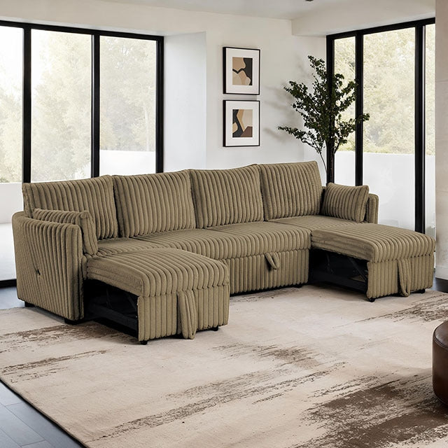 Denholme U-Sectional W/ Pull Out, Brown
