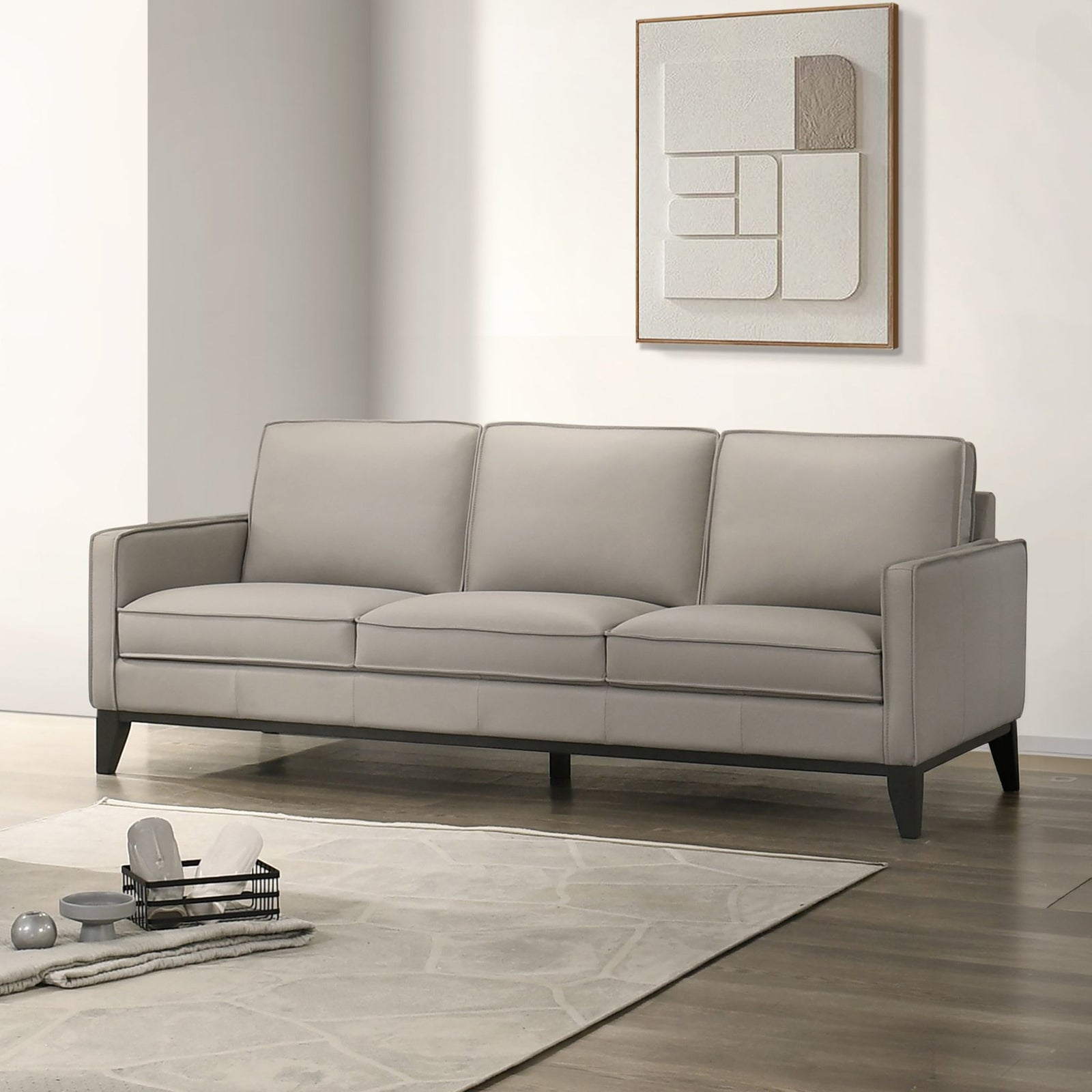 Aaron Leather Sofa-Mist Gray
