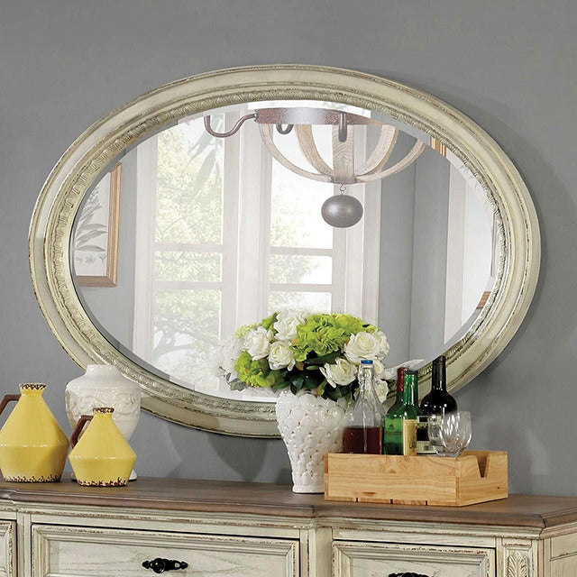 Arcadia Oval Mirror, Antique White