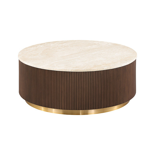 Virden Round Cocktail Table, Dark Brown/Light Beige