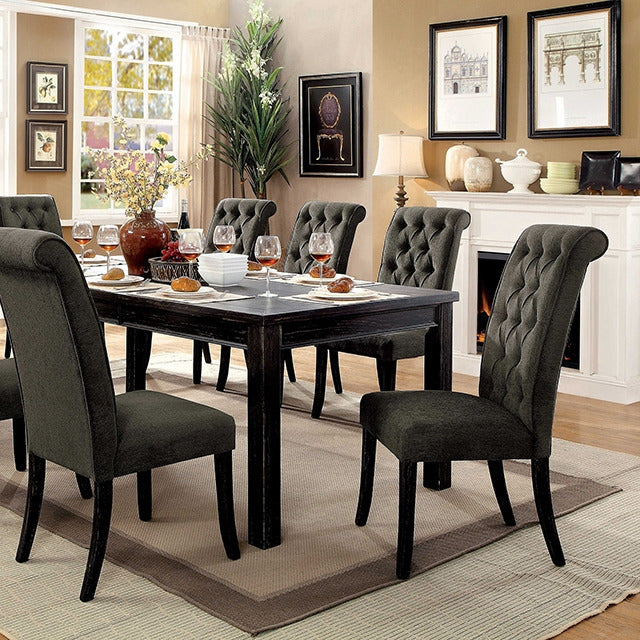 Sania 9 Pc Dining Table Set, Antique Black/Gray