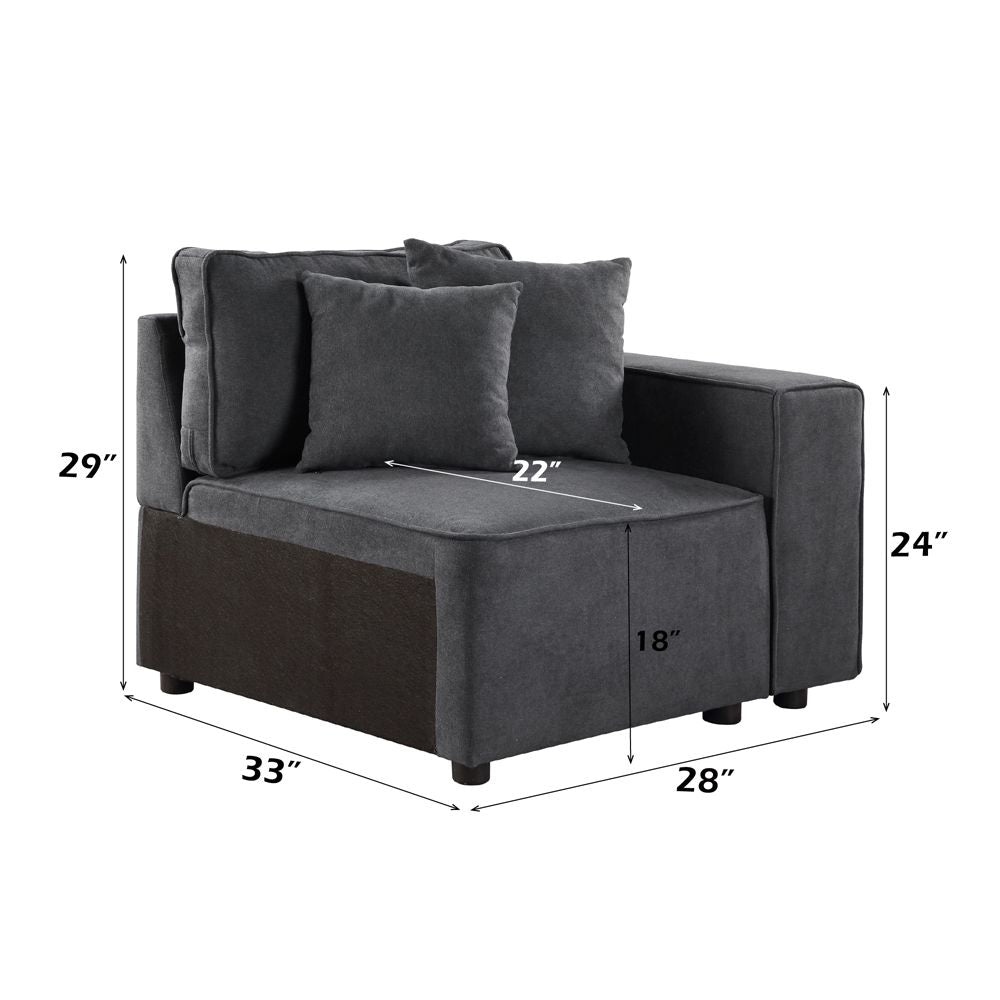 Silvester Modular - Right Facing Chair W/2 Pillows – dimensions diagram