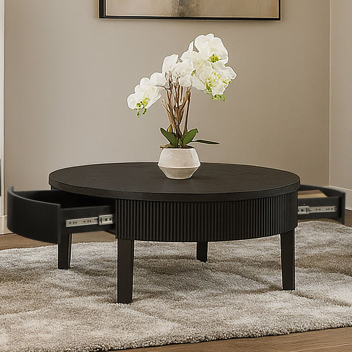 Tate Round One Drawer Coffee Table-Black