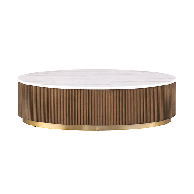 Virden Oval Cocktail Table, Brown/White/Gold