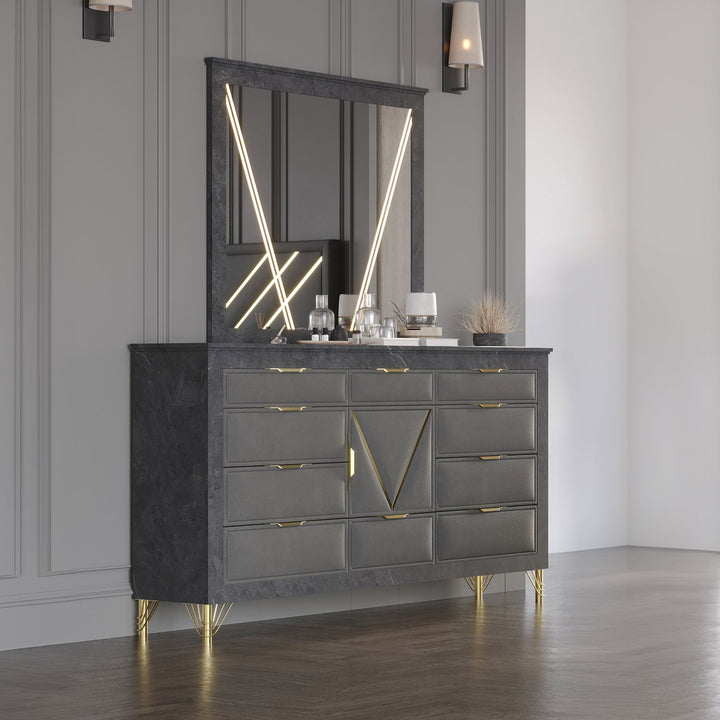 Symmetry Lighted Mirror-Charcoal