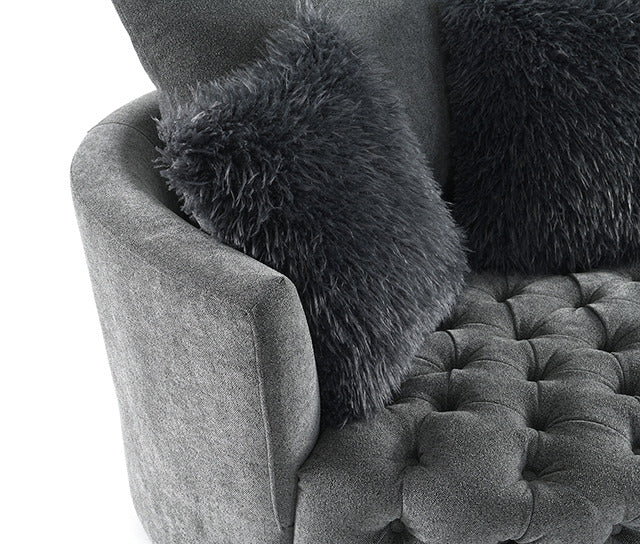Sofi Button Tufted Swivel Chair, Dark Gray - view 4