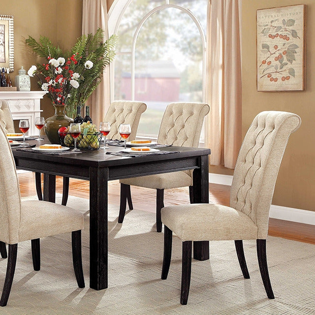 Sania 7 Pc Dining Table Set, Antique Black/Beige