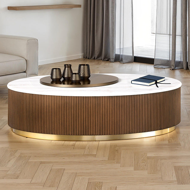 Virden Oval Cocktail Table, Brown/White/Gold - view 4