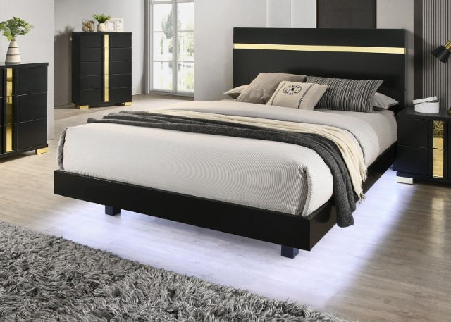 Lillestrom 5 Pc Queen Bedroom Set, Black/Gold - view 4