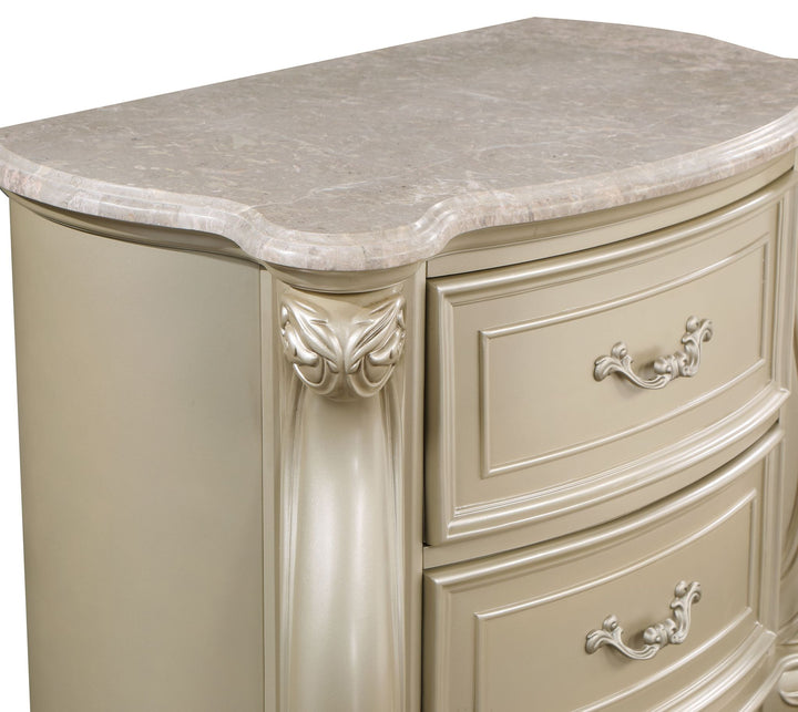 Monique Nightstand W/marble Top-Champagne