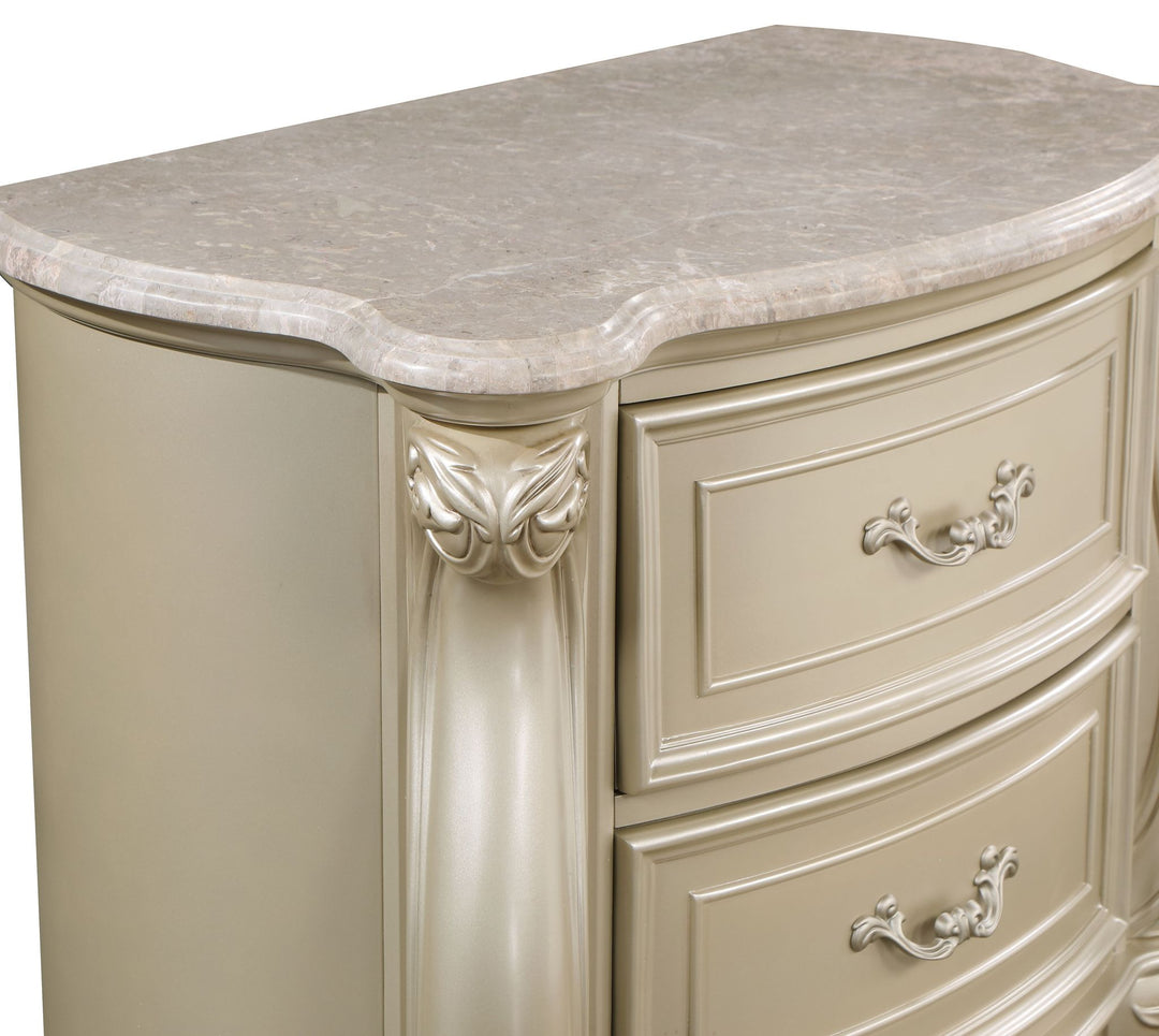 Monique Nightstand W/marble Top-Champagne