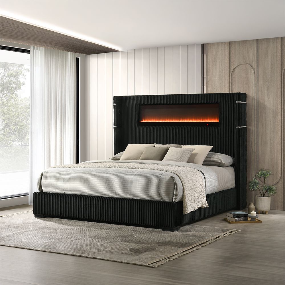 Garner EK Bed w/Fireplace, LED, Reading Light, Speaker, Bluetooth & USB