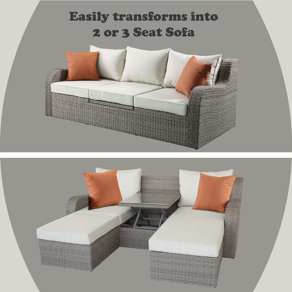 Salena Patio Sofa W/2 Pillows & 2 Ottomans – features callout