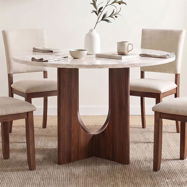 Oberto Round Dining Table, White/Walnut - view 4