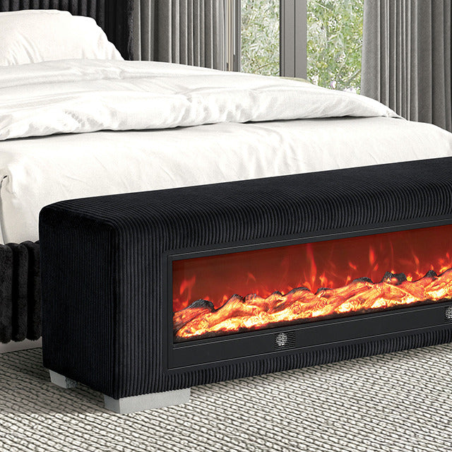 Elnath Bench W/ Visual Wood Log Fireplace, Black