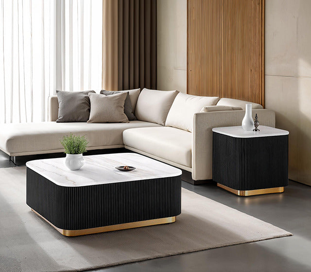 Virden Square End Table, Black/White/Gold - view 2