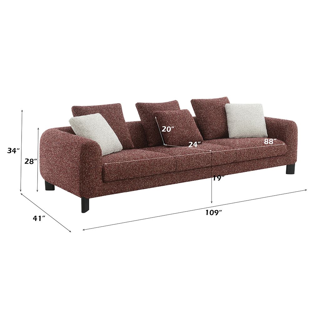Mardi Sofa w/6 Pillows – dimensions diagram
