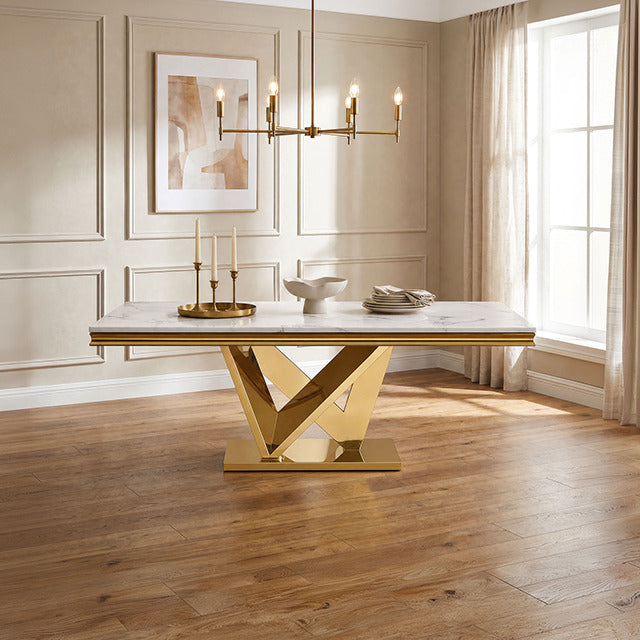 Valdevers Dining Table, Gold/White - view 2