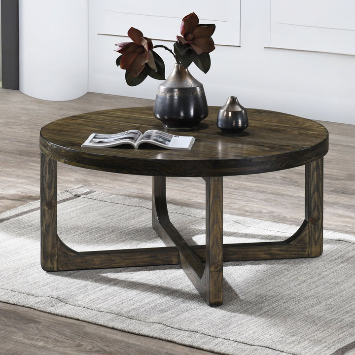 Kerby Round Coffee Table-Dk Brown