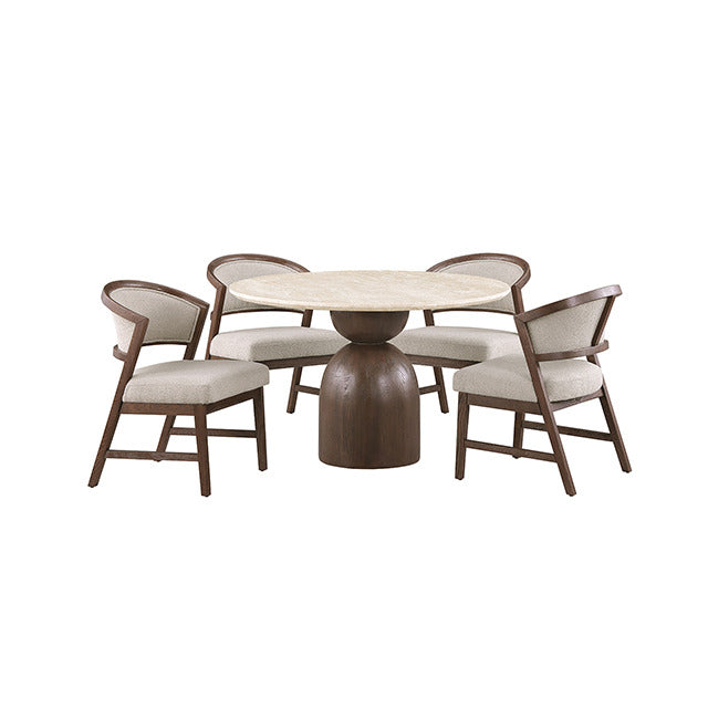 Cirava 5 Pc. Dining Table Set, Light Beige/Walnut