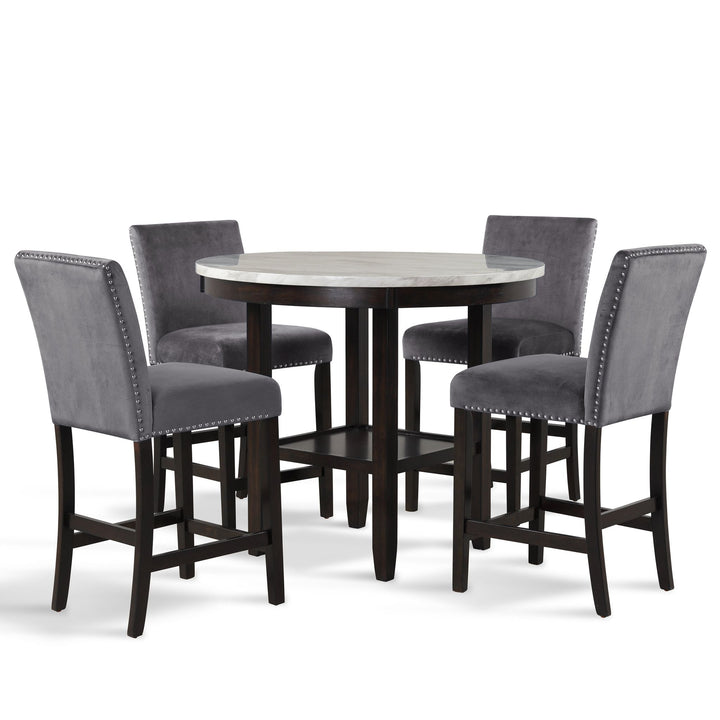 Celeste 42" Round Counter Table-Espresso/faux Marble