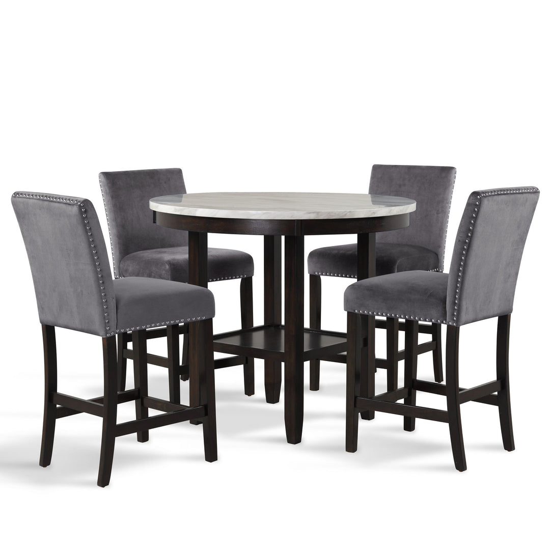 Celeste 42" Round Counter Table-Espresso/faux Marble