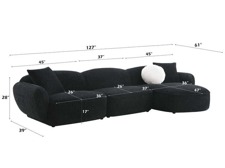 Lucifer Sectional Sofa w/3 Pillows – dimensions diagram