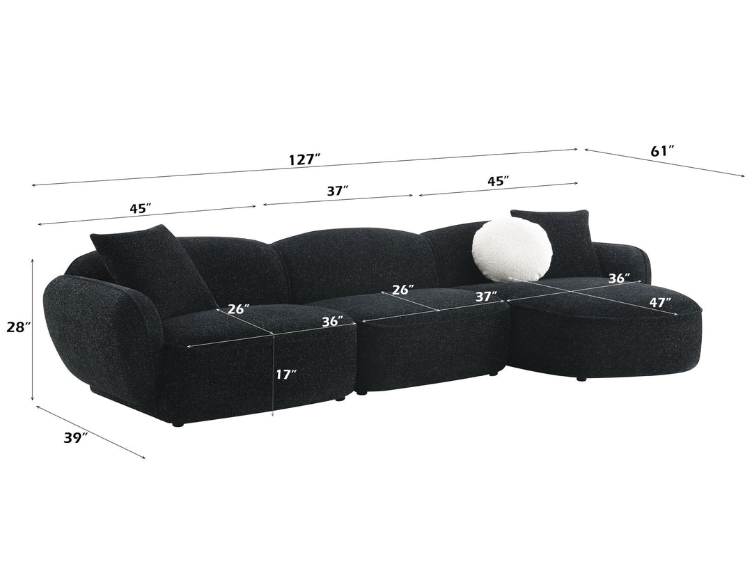 Lucifer Sectional Sofa w/3 Pillows – dimensions diagram