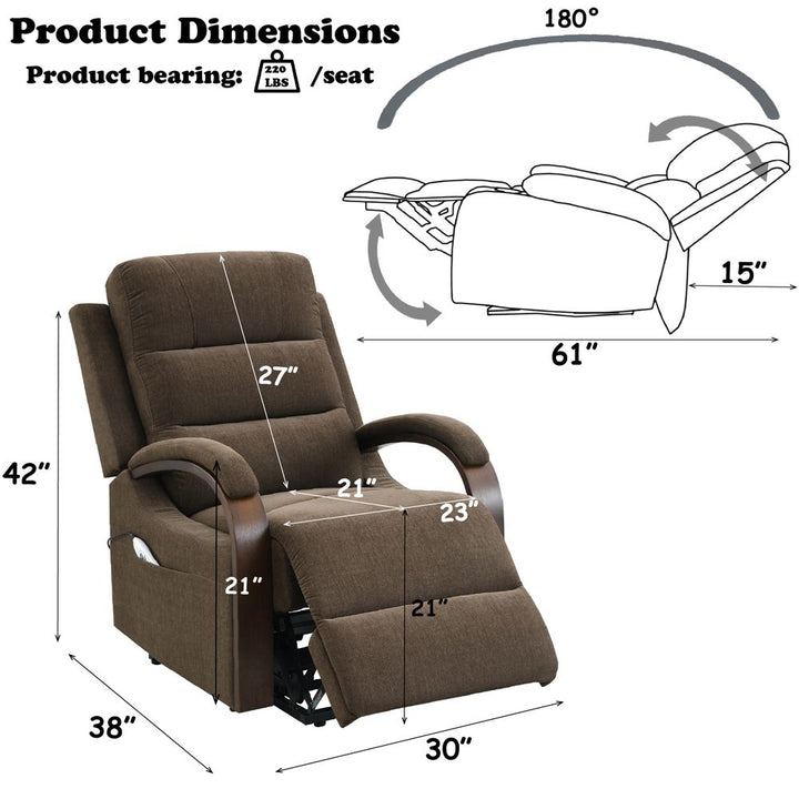 Kayla Power Recliner w/Lift &amp; Heating &amp; Massage – dimensions diagram