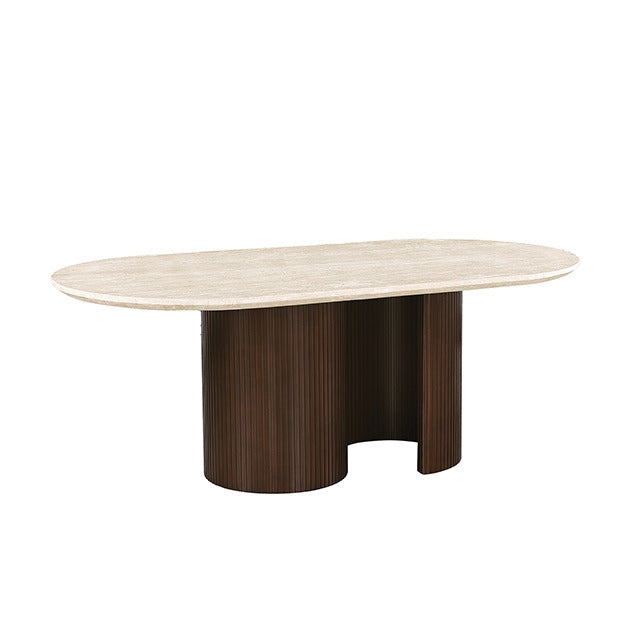 Narvik Oval Dining Table, Light Beige/Walnut