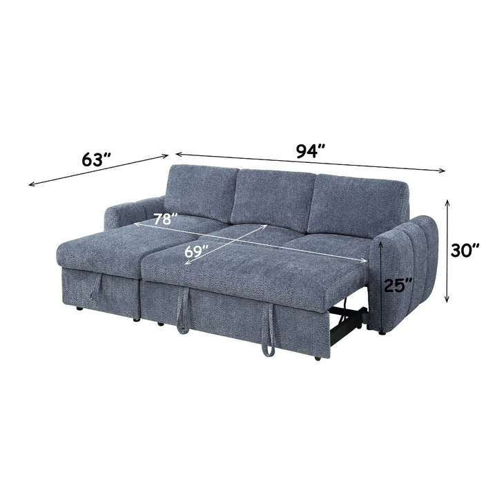 Nuriel Reversible Sectional Sofa w/Sleeper &amp; Storage – dimensions diagram