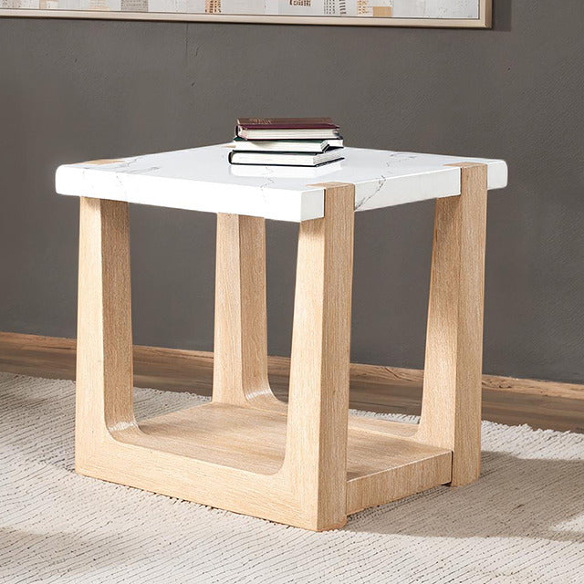 Sundbry End Table, White/Natural