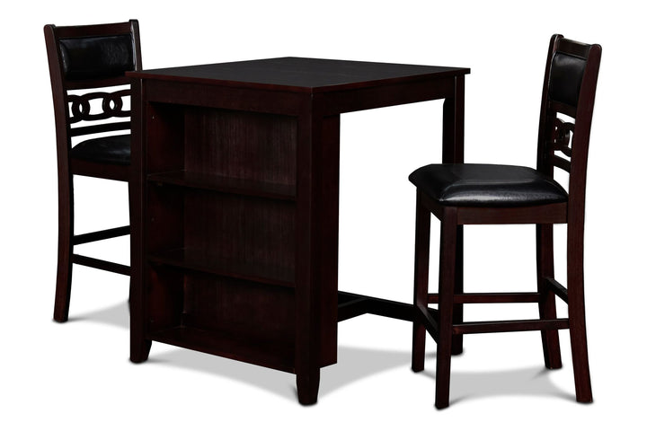 Gia 3 Pc 30" Storage Counter Table &amp; 2 Chairs-Ebony