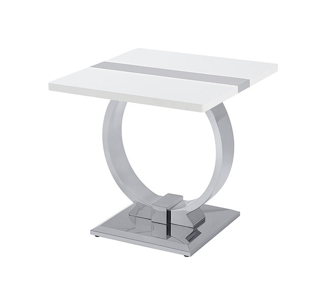 Horve End Table, Silver/White