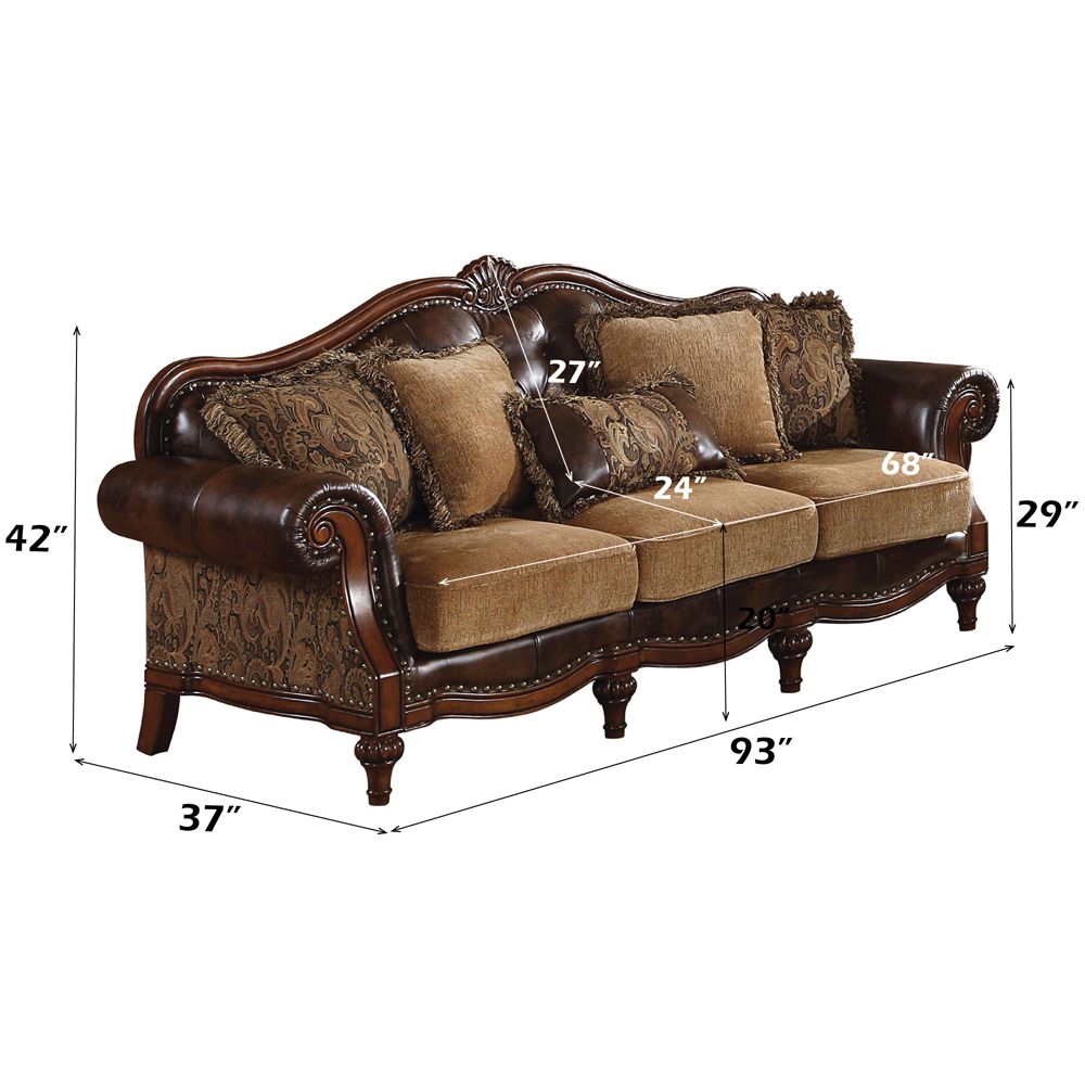 Dreena Sofa W/5 Pillows – dimensions diagram