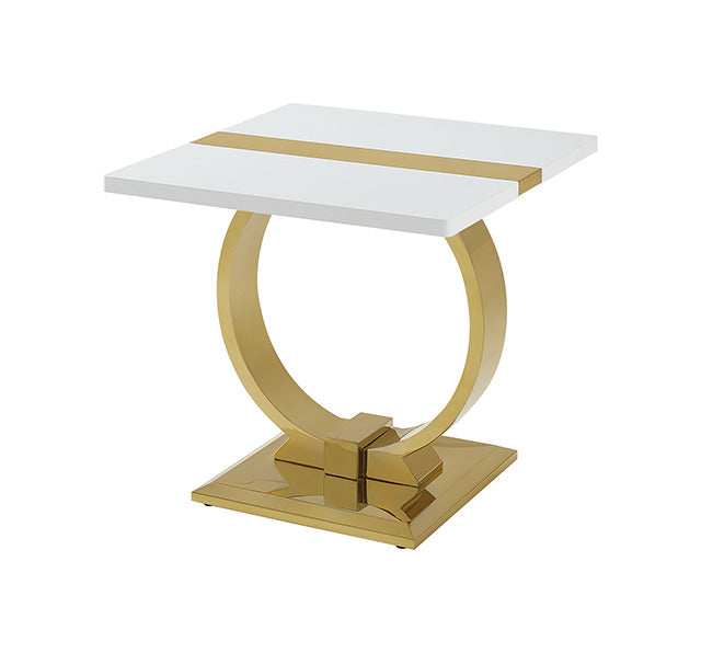 Horve End Table, Gold/White