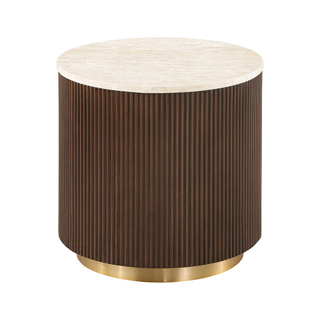 Virden Round End Table, Dark Brown/Light Beige
