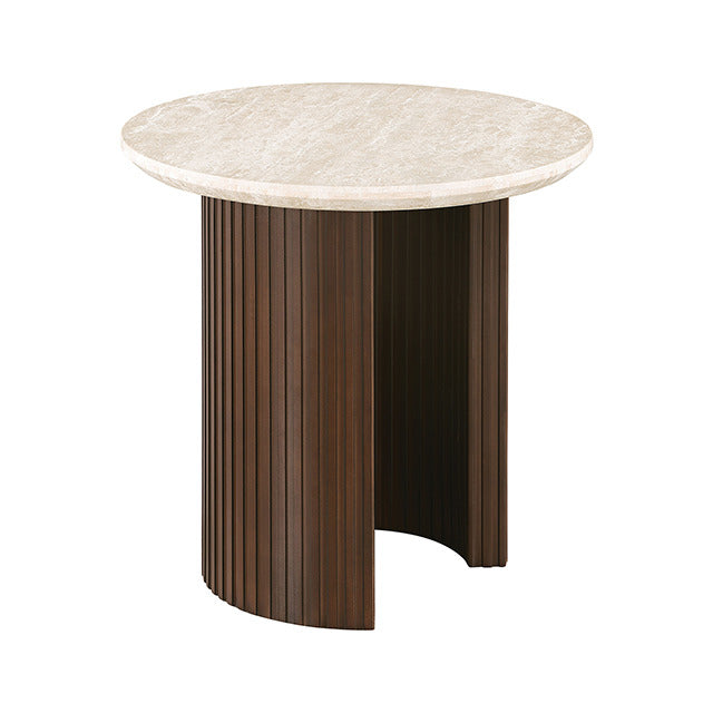 Alvik End Round Table, Light Beige/Walnut