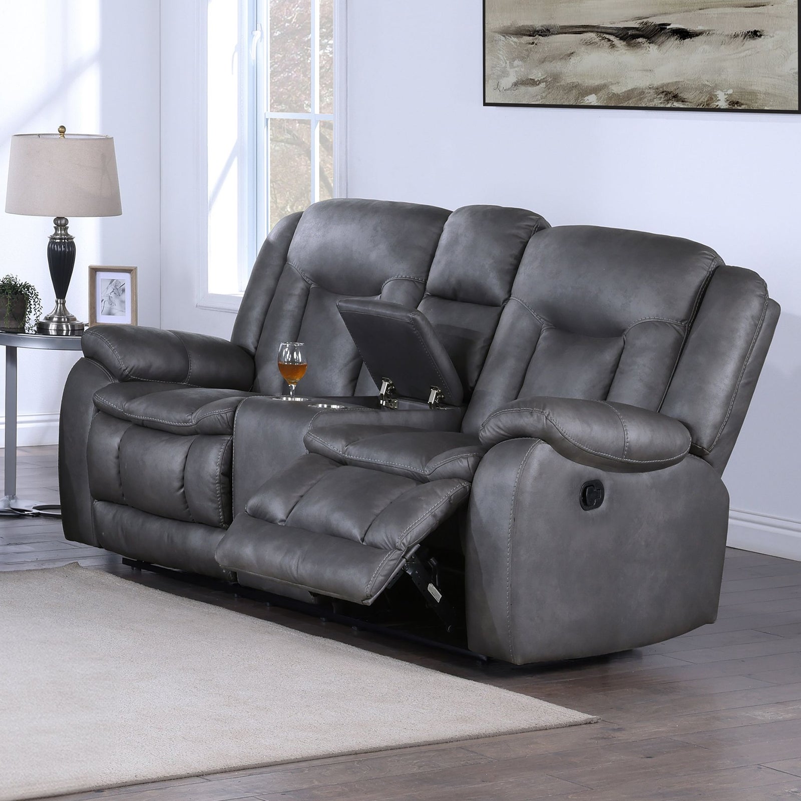 Morello  Console Loveseat W/ Dual Recliners-Gray