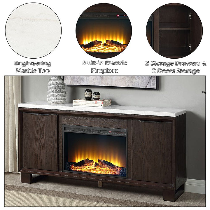 Edwyn Server w/Natural Marble Top &amp; Fireplace – features callout