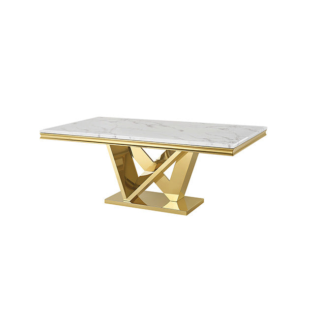 Valdevers Dining Table, Gold/White