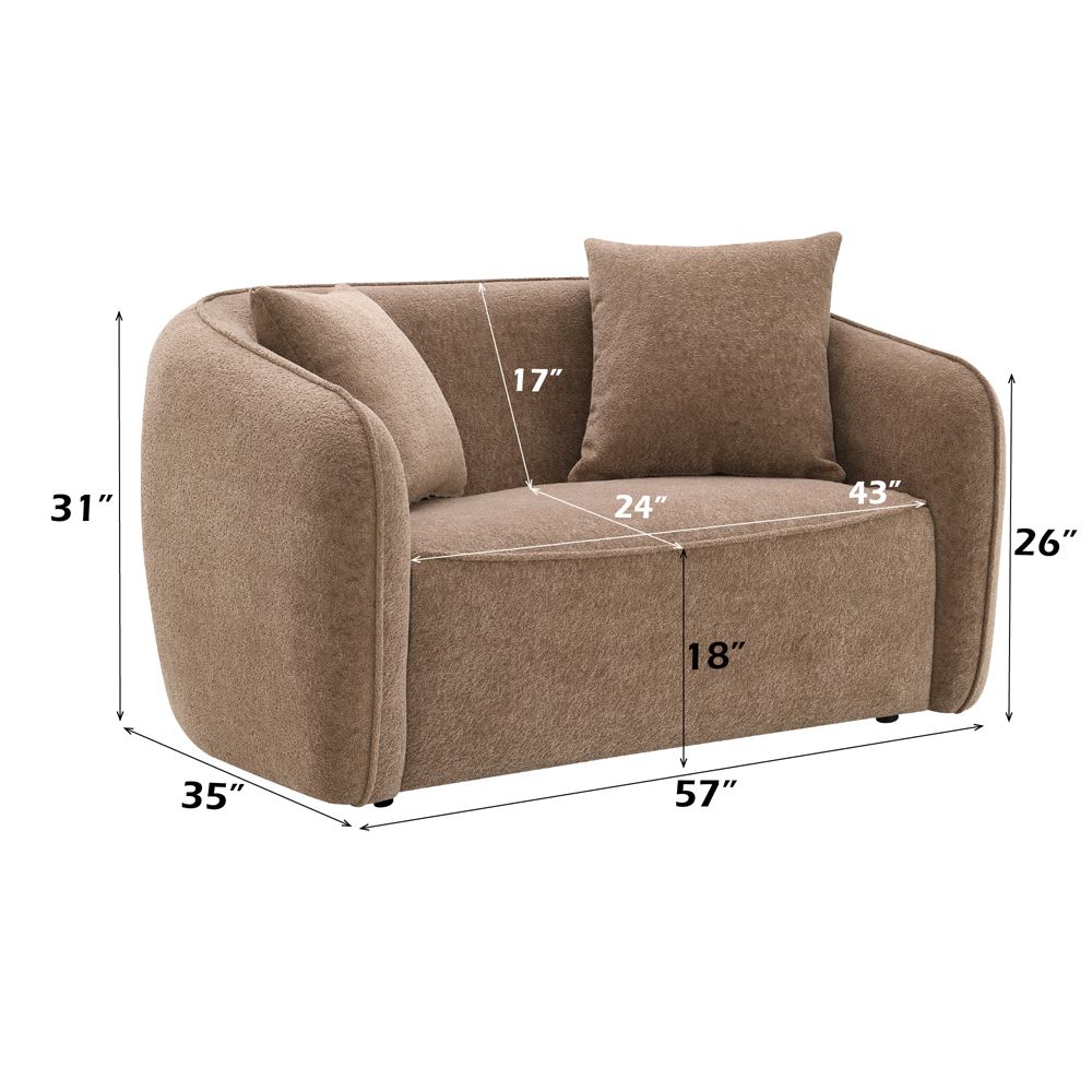 Keith Loveseat w/2 Pillows – dimensions diagram