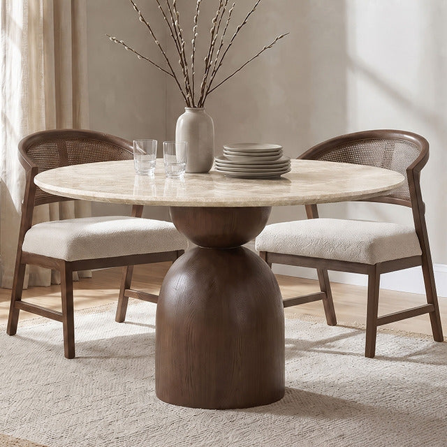 Cirava Round Dining Table, Light Beige/Walnut - view 2