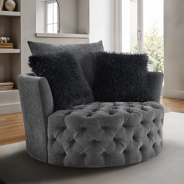 Sofi Button Tufted Swivel Chair, Dark Gray - view 6