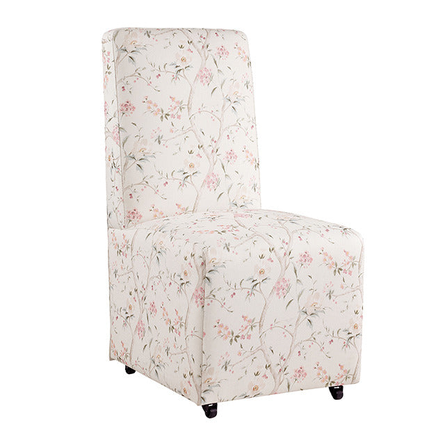 Durham Dining Chair W/ 4 Casters, Chinoiserie White/Pink