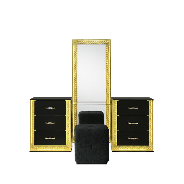 Hazeline Vanity Set W/ Stool, Black