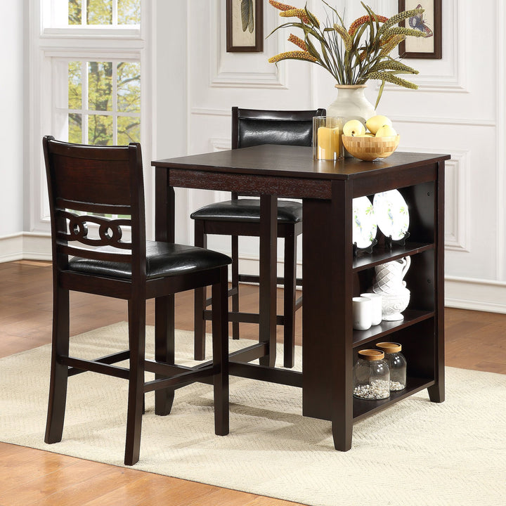 Gia 3 Pc 30" Storage Counter Table &amp; 2 Chairs-Ebony