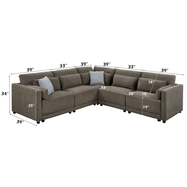 Rylie Modular - Left Facing Chair w/3 Pillows – dimensions diagram